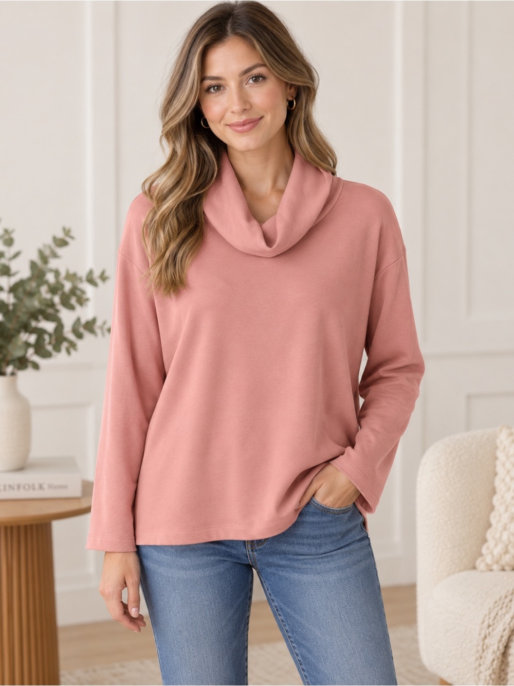 Outdoor Voices Dusty Rose Cowl Turtleneck Sweater
